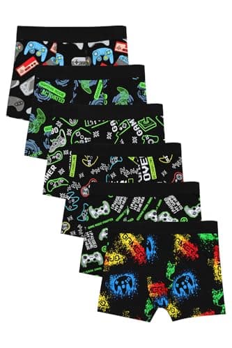 Image of ThePyjamaFactory Boys 6 Pack Gaming Boxer Shorts Cotton Boxers Multipack Trunk Gamer Kids Underwear (8-9 Years) Black