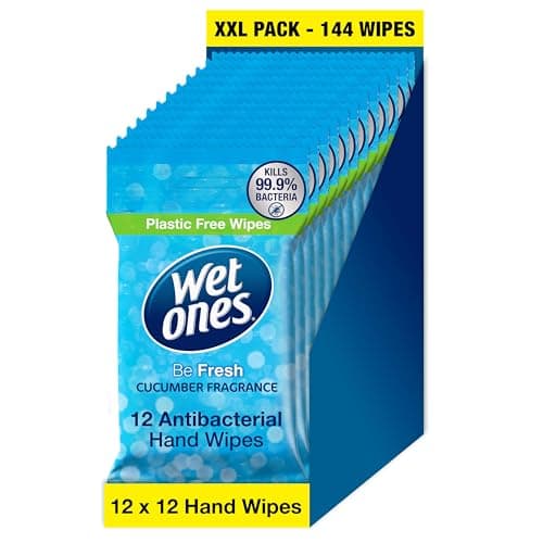Image of Wet Ones – Be Fresh – Plastic Free Antibacterial Pocket Size Hand Wipes - 144 wipes – 12 packs x 12 wipes