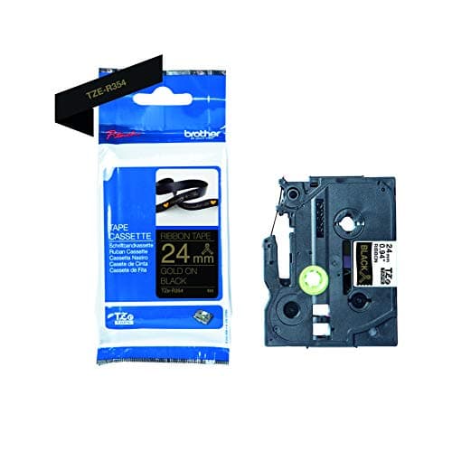 Image of Brother TZe-R354 Labelling Tape Cassette, Gold on Black, 24mm (W) x 4M (L), Ribbon Tape, Brother Genuine Supplies