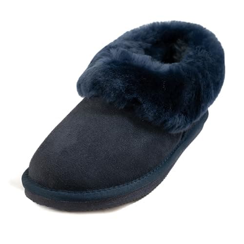 Image of Deluxe Ladies 'Beccy' Rounded Sheepskin Slipper Boot (Navy, numeric_4)
