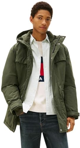 Image of Tommy Jeans Men’s City Ready Parka with Hood, Green (Pewter Green), L