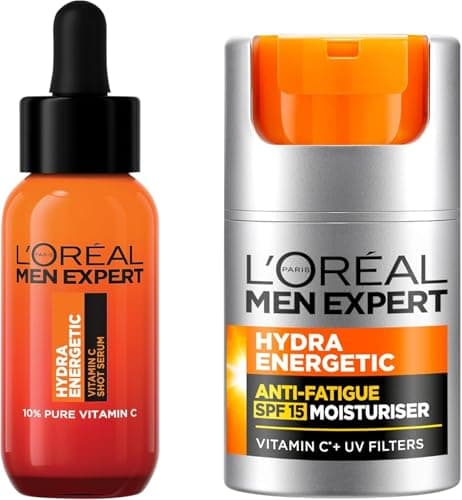 Image of L’Oréal Paris Men Expert Anti-fatigue Duo Gift Set for Men, Vitamin C Shot Serum 30ml and Anti-fatigue Moisturiser With SPF 50ml, Hydra Energetic Duo With Vitamin C*, for Dull and Dry Skin