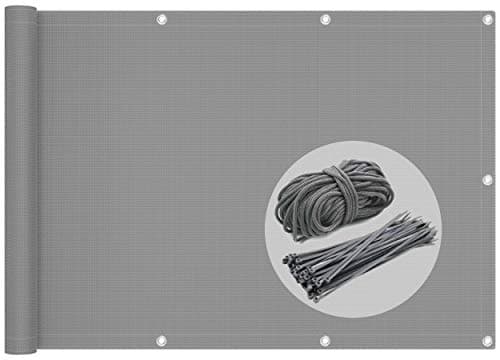 Image of VOUNOT® Balcony Privacy Screen, 90x500cm, HDPE Balcony Cover, Wind and UV Protection, Weatherproof, Grey