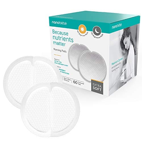 Image of Nanobébé Disposable Breast Pads – 40 Day & 20 Night Ultra-Thin, Extra Absorbent, Vented, Leak-Proof Nursing Pads for Breastfeeding, Individually Wrapped, 60 Count