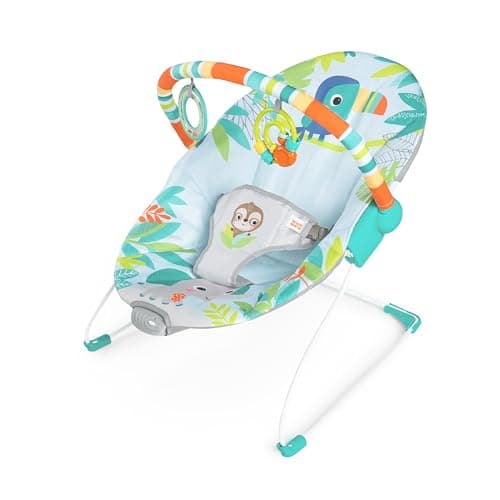Image of Bright Starts Baby Bouncer Soothing Vibrations Infant Seat - Removable Toy Bar, Nonslip Feet, 0-6 Months Up to 20 lbs (Rainforest Vibes)
