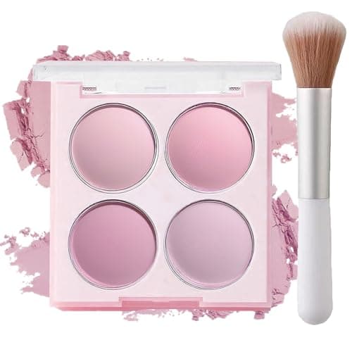 Image of 4-in-1 Matte Blush Palette with Natural Peach & Soft Pink Powder Blusher - Highly Pigmented Long-Lasting Blendable Cheek Makeup for All Skin Tones Includes Dual-Ended Brush