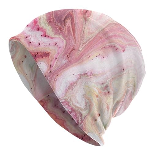 Image of Beanie Hat for Men Women,Marble Stone with Geode Crystal Texture Soft Lightweight Slouchy Cap Stretch Skull Cap Warm Knit Hat