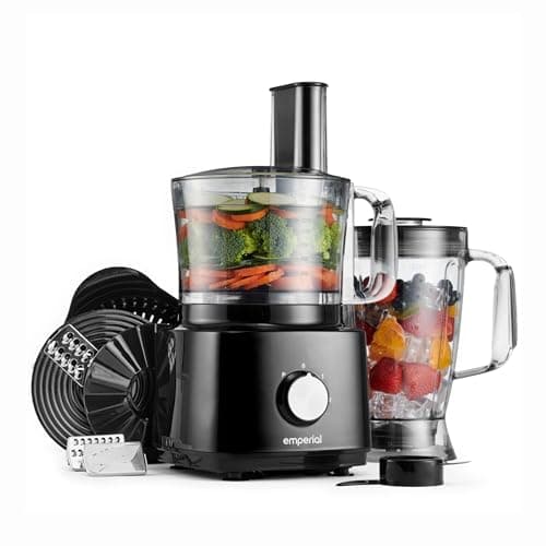 Image of Emperial Food Processor and Blender – 2L Bowl, 1.8L Jug, Multifunctional 8in1 Citrus Juicer, Shredder, Slicer, Emulsifier & Grater – Features 2 Speeds + Pulse Control