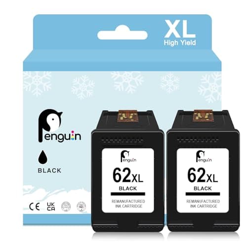 Image of Penguin 62XL Black Ink Cartridges for HP 62 XL for ENVY 7640 5540 5544 5545 5640 5644 5646 5548 Officejet 5742 5744 200 250 258 5740 8045 Printer Ink Replacement 2 Black Twin Pack