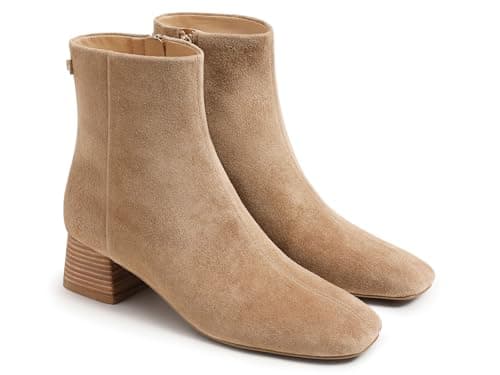 Image of Coutgo Womens Ankle Boots Chunky Low Heel Square Toe Booties Side Zipper Winter Dress Shoes, Light Brown, 6