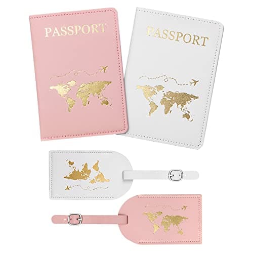 Image of flintronic Passport Covers and Luggage Tags, 2 Pcs Baggage Labels + 2 Pcs Passport Holder, Leather Travel Accessories Identifier Tags & Card Holders