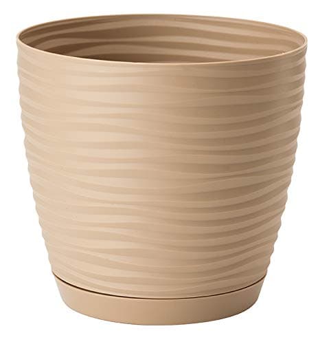 Image of Home Garden Ornaments Wave Plant Pots Indoor – Indoor Plant Pot with 3D Effect, Drainage Holes, and Integrated Saucer, Plastic Flower Pots (Diameter: 19cm, Colour: Taupe)