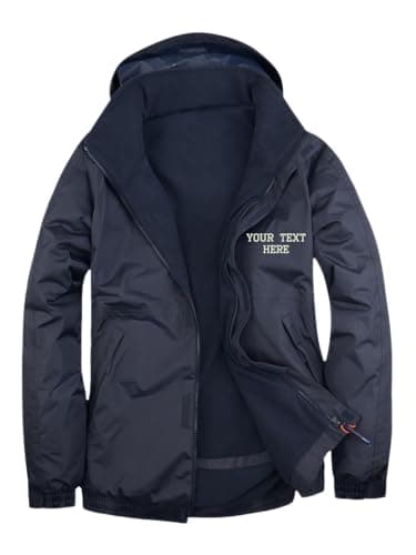 Image of Personalised Embroidered Premium Outdoor Unisex Jacket, Customise Free Left Chest Text Jacket, 100% Polyester Waterproof Jacket Navy