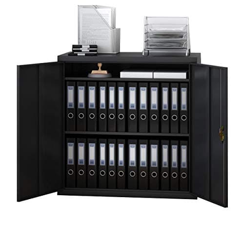 Image of Panana 3/4/5 Layer Metal Filing Cabinet with Shelves and Lockable System 2 Door Storage Cupboards Unit for Home Office Furniture (Black, 3 Layer: W 90 x D 40 x H 90cm)