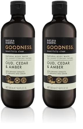 Image of Baylis & Harding Goodness Oud, Cedar and Amber Body Wash, 500 ml (Pack of 2)