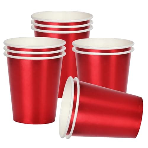 Image of RONGZUBAT 10pcs Red Disposable Party Paper Cups 9OZ,Holographic Red Paper Cups Disposable Party Drinking Coloured Paper Cup for DIY Holiday,Picnic,Weddings,Birthday Party Cup Table Decorations