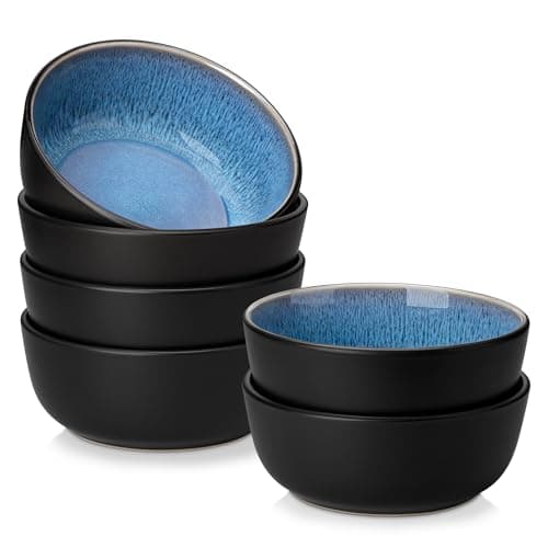 Image of vancasso Playa 900ml Cereal Bowls Set of 6, Mediterranean Style Ceramic Bowls for Soup/Pasta/Ramen/Salad/Fruit/Breakfast/Rice, Dishwasher & Microwave Safe, Blue