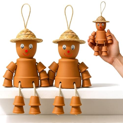 Image of Green Thumbz Terracotta Flower Pot Men – Garden Ornaments – Cute Clay Plant Pot for Gift, Outdoor Décor, Christmas, Father’s Day or Birthday (Men - 2 Pack)