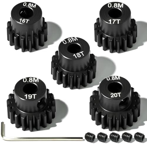 Image of 5Pcs 0.8M Hardened Steel Pinion Gear Set 5mm Shaft 16T 17T 18T 19T 20T Motor Pinion Gear with M4 Screw and Hex Key, for Arrma HPI Kyosho Losi Axial Traxxas Tamiya 1/10 RC Car and 540/550 Motors