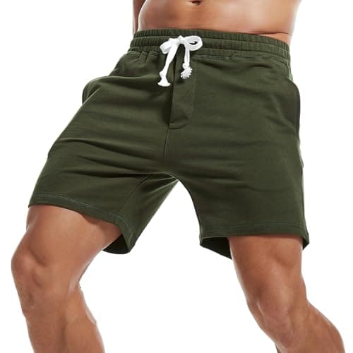 Image of Amy Coulee Mens Sweat Shorts 5.5 Inch Workout Drawstring Cotton Casual Shorts with Pockets (M, Army Green)
