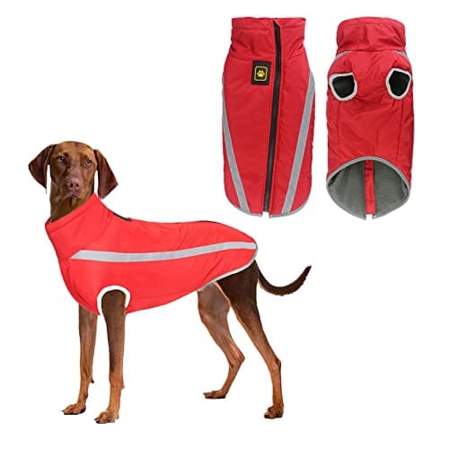 Image of Dog Coat Jacket, Warm Coats for Medium Large Dogs Jackets Waterproof Pet Winter Clothes Reflective Windproof Fleece Puppy Outdoor Coats for Bulldog, Golden Retriever, Labrador, Samoye, Husky(4XL/Red)