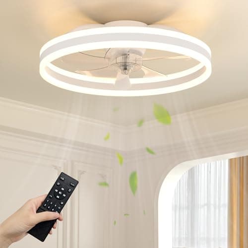 Image of NIORSUN 50cm Ceiling Fans with Lights and Remote, 6 Speeds and 3000K-6500K Dimmable Quiet Ceiling Fan Light, Smart Modern LED Fan Lights Ceiling for Bedroom Living Room Dining Room (White)