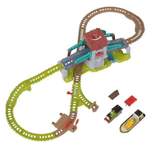 Image of Thomas & Friends Train Set Talking Bulstrode & Which-Way Bridge Track Playset with Sounds & Percy Engine for Kids Ages 3+ Years, UK English Version, HYR84