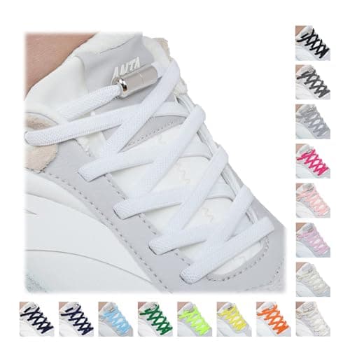 Image of Handshop 2 Pairs Elastic Shoe Laces, No Tie Shoelaces for Adults/Kids Trainers, Sneakers, Running Shoes White 120cm