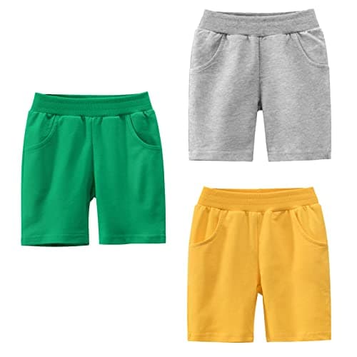 Image of NATUST 3 Pack Boys Shorts, Cartoon Summer Jogger Shorts Yellow/Green/Grey UK: 3-4 Years (manufacturers's Size: 110)