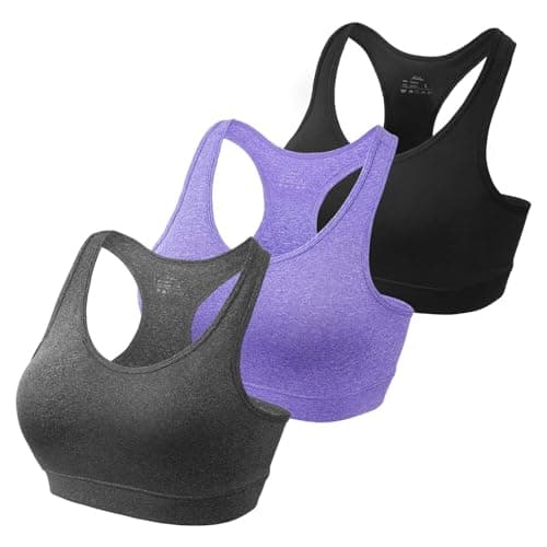 Image of HBselect 3 Pack Comfort Racer Back Sports Bras for Women UK with Removable Pads, Wireless Seamless Plus Size Sleep Bras for Girls in Yoga Bralette Running Leisure Crop Gym Stretch Tops Vest
