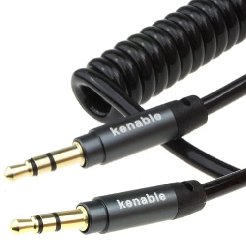 Image of kenable PRO 22AWG COILED 3.5mm Stereo Jack Cable AUX Headphone Lead 1m Gold