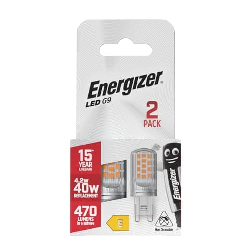 Image of Energizer G9 LED Light Bulb. 4.2W (40w Halogen Equivalent) 220-240V. 470 Lumens. Bi-Pin Base Energy Saving. 2 Pack. Cool White 4000k