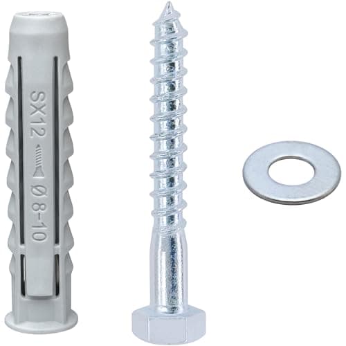 Image of 12 PCS Heavy-Duty Masonry Brick Wall Fixing Screws Bolts Anchors - Hex Self-Tapping Screws with Expansion Plugs and Washers for TV Mounts, Water Heaters, and Cabinet Installation (M8)