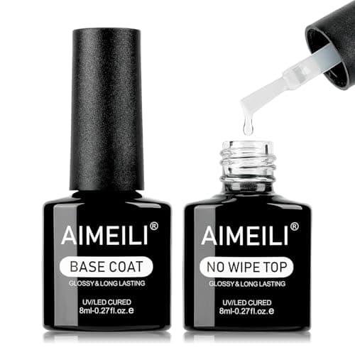 Image of AIMEILI Gel Nail Polish No Wipe Gel Top and Base Coat Set - Shine Finish and Long Lasting Soak Off UV LED Nail Lamp Gel Base Top Coat Nail Art Design Manicure for Girls 2×8ml