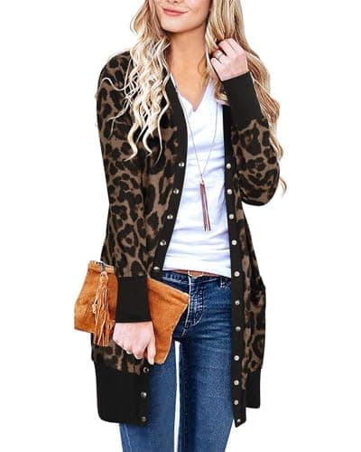 Image of II ININ Women Cardigans for Women UK Leopard Print Ladies Long Cardigan Fall Lightweight Knit Cardigan Leopard01
