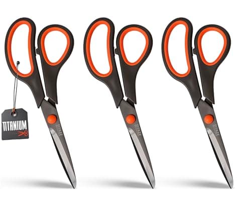 Image of Titanium Coated 8" Heavy Duty Scissors – TITA22 Ultra Sharp, Rust-Resistant, Comfortable Handle, Multipurpose for Office, Home, School & Crafting Scissors (Pack of 3)