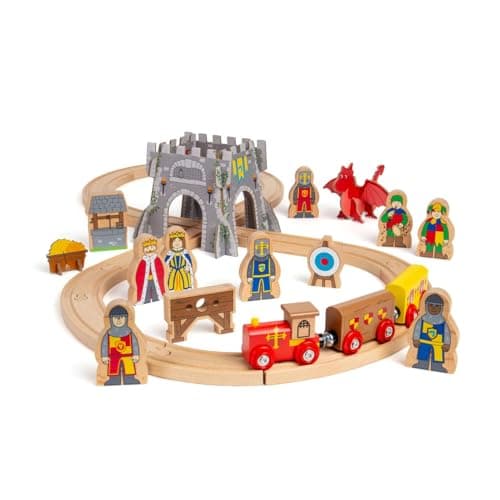 Image of Bigjigs Rail Medieval Train Set | 33 Pcs Wooden Railway Set | Themed Rail Toys For Kids | Toddler Role Play Toy | Unique Gifts For Toddlers & Children | Suitable For 3+ Year Old Girls & Boys