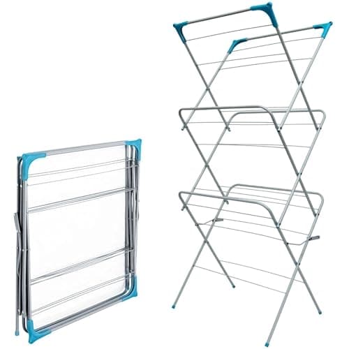 Image of SPECTRAPLAST® 3 Tier Folding Clothes Airer - For Laundry, Indoor And Outdoor | Non-Slip Feet & Corner Spaces for Hangers | Home Storage - Foldable Drying Rack, Lightweight, Space Saving Washing Line