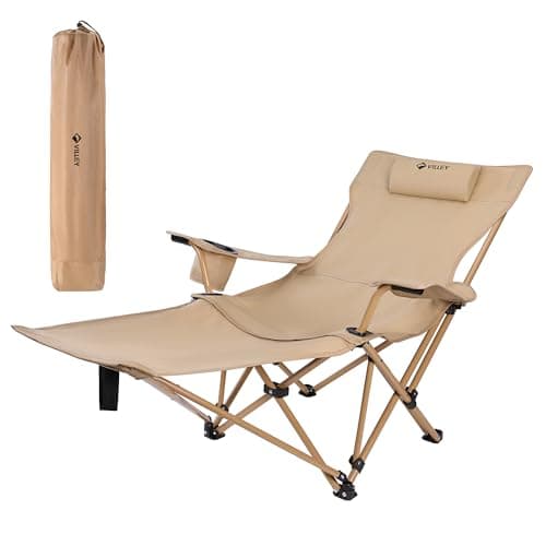 Image of VILLEY Reclining Camping Chair with Removable Footrest, 2 in 1 Portable Adjustable Recliner Camp Chair, Headrest & Storage Bag, Supports Up to 150 kg