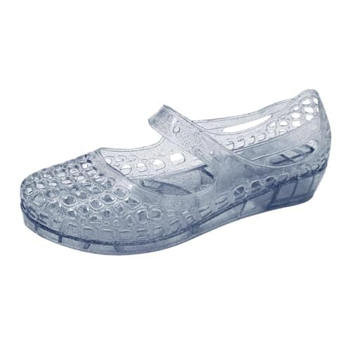 Image of SLNLUYK Jelly Shoes Womens UK Slip on Soft Hollow out Loafers Sandals Soft Glitter Crystal Jelly Flat Heel Summer Beach Shoes Ballet Flats Sandles