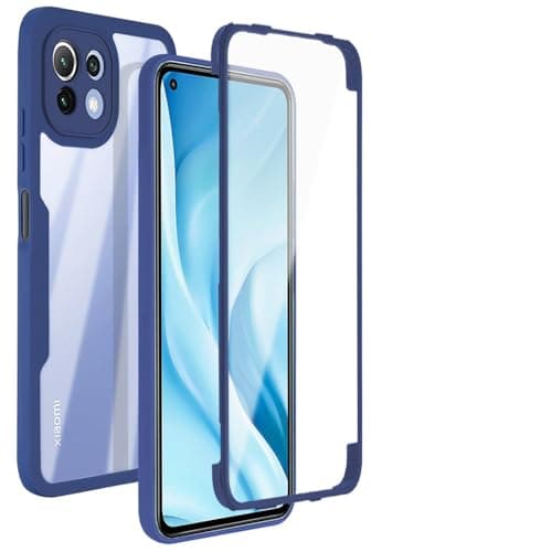 Image of ILING Trasparente Case for Xiaomi 11 Lite 5G NE/Xiaomi Mi 11 Lite (4G/5G), 360° Full Body Protection Shockproof Cover with Built-in Screen Protector, Ultra Thin Hard PC Silicone TPU Case (Blue)