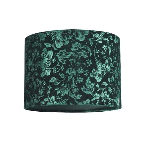 Image of Floral Decorated Forest and Emerald Green Velvet Fabric Shade with Inner Cotton Lining | 25cm Diameter | for Table Lamp or Ceiling Pendant by Happy Homewares