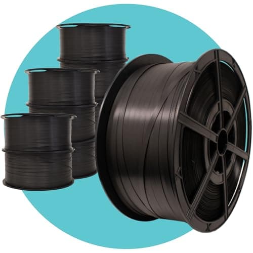 Image of Triplast Polypropylene Hand Strapping Coil (12mm x 2000m, 145kg Break Strain) - Standard Black Strapping Roll with Plastic Reel for Palletising Light Loads & Bundling Parcels for Shipping (Pack of 10)