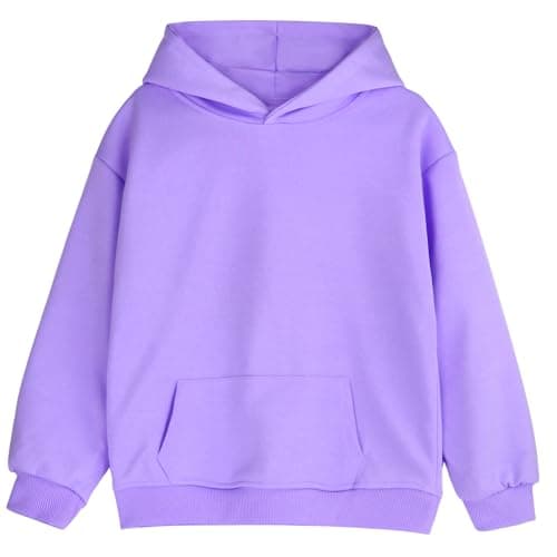 Image of Discoball Kids Plain Sweatshirt Hoodie Soft Pullover Top Jumper Casual Fashion Sweatshirts for Girls Boys Unisex Hooded with Pocket Purple
