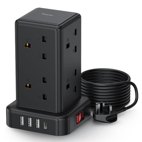 Image of Tower Extension lead Surge Protection Extension Lead with Switch (13A 3250W) 8 AC Outlets & 4 USB Ports Plug Extension Socket Extension Cable 2M Mini Power Strip for Home, Office