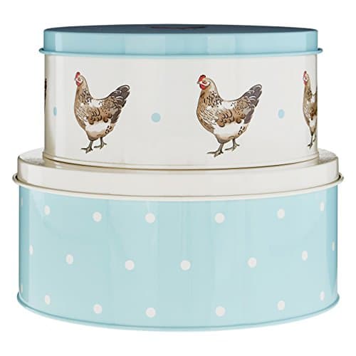 Image of Premier Housewares 507475 Mrs Henderson Cake Tins, Galvanised Steel, Green/Cream, Set of 2 23 x 23 x 10 cm