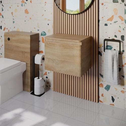 Image of Affine® Forma 500mm Bathroom Vanity Unit Wall Mounted Storage Cabinet Cupboard Furniture Cloakroom, Soft Close Drawer, Oak Wood Effect, No Basin