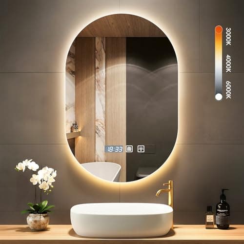 Image of Worshow Bathroom Mirror with LED Lights, 75×50cm LED Illuminated Mirror with Anti-Fog, 3 Color Dimmable Wall Mounted Vanity Mirrors - Touch Control,Memory,HD Tempered Glass,IP44 Make Up Backlit Mirror