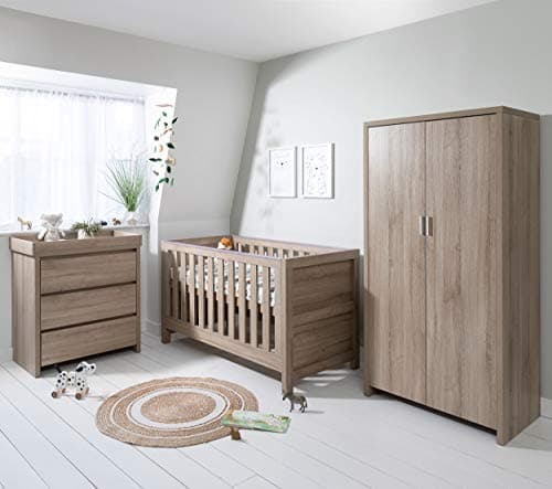 Image of Tutti Bambini Modena 3-Piece Nursery Furniture Set - 3-in-1 Baby Cot Bed, Baby Changing Table with Drawers, Nursery Wardrobe for Baby Storage, Baby Furniture Set