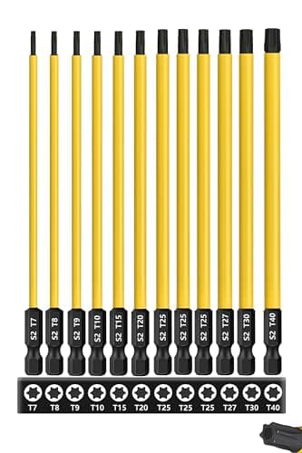 Image of Saipor 12PCS T7-T40 Torx Screwdriver Bit Set 6 Inch / 150mm Long Star Screw Driver Drill Bits S2 Steel Magnetic Torx Head 1/4 Inch Hex Shank Security Tamper Proof Star 6 Point Impact Driver Bit